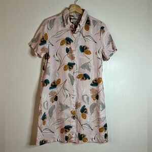 Rachel Zoe 100% Linen Floral Button-Down Shirt Dress Women’s S